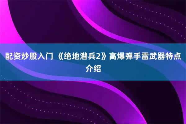 配资炒股入门 《绝地潜兵2》高爆弹手雷武器特点介绍